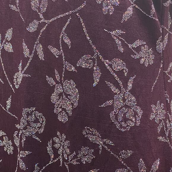 Michael Carrie Short Sleeve Glitter Roses Dress Small Stretchy Wine Purple - Picture 7 of 10